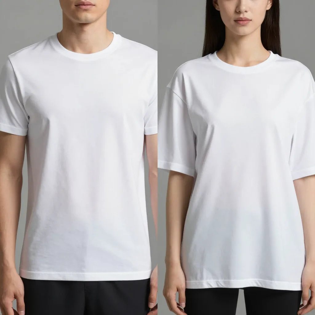 Comparison of different T-shirt fits including Slim, Regular, and Oversize on models