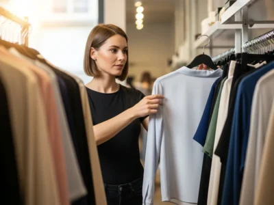 Woman choosing a shomiz in a boutique